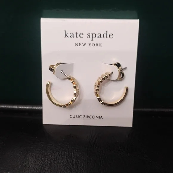 Kate Spade Love You, Mom Gold & CZ Huggies Earrings NWT - Picture 6 of 6